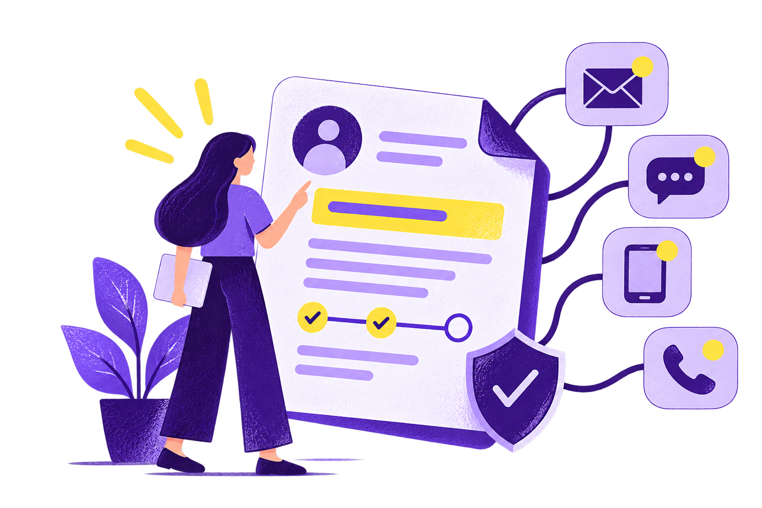 Policyholder pointing to a personalised, compliance-checked document that is delivered across email, chat, mobile and phone channels