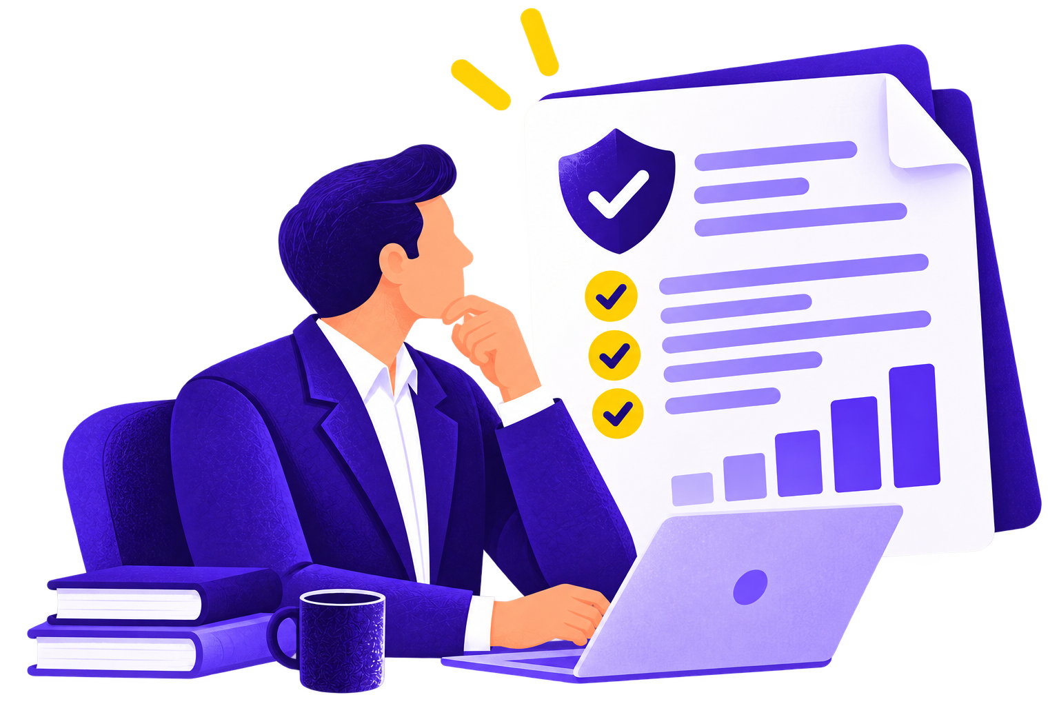 Chief Underwriting Officer reviewing risk, compliance and performance reports across connected dashboards