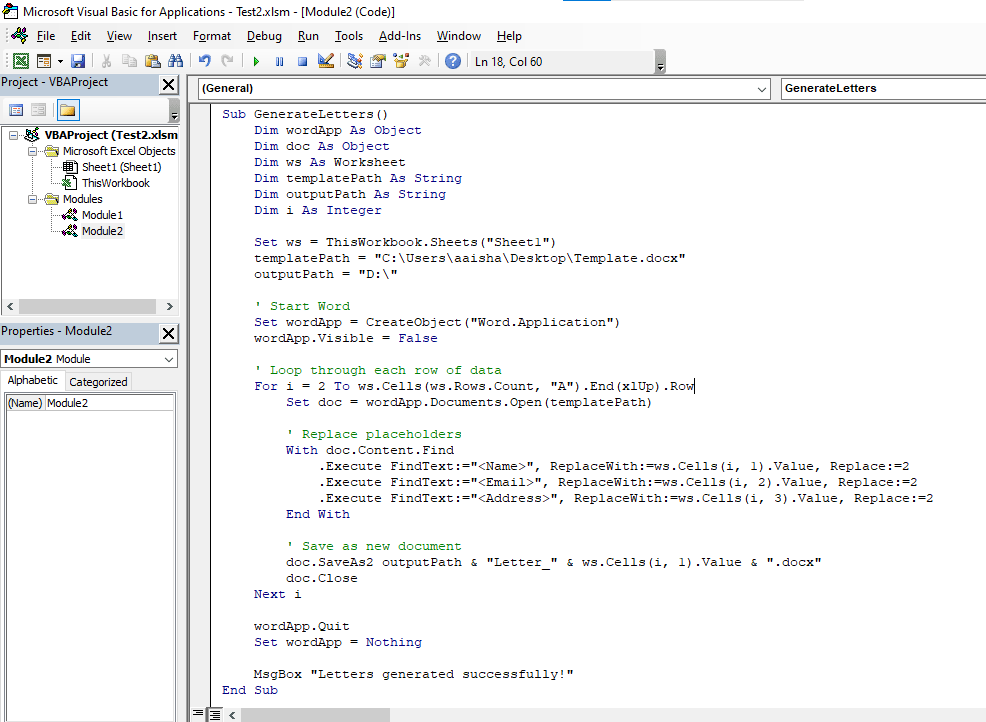 script for ms word to excel