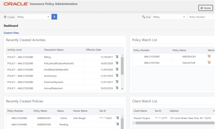 oracle insurance policy